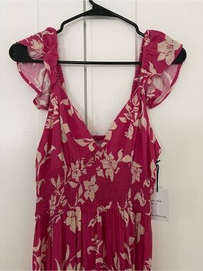 NWT • Japna • Tropical, Pink Flutter Sleeve Dress